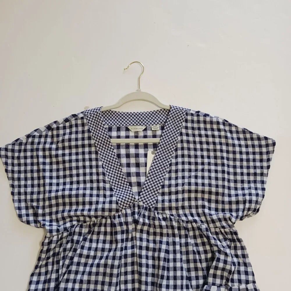 Anthropologie 11.1.TYLHO Navy White Gingham Midi Dress Small New With Tag - Picture 10 of 15